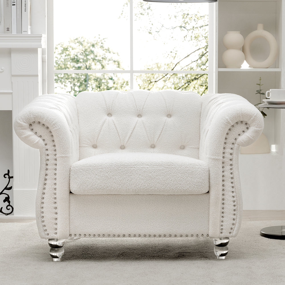 84.65" BLACK PU Rolled Arm Chesterfield Three Seater Sofa.