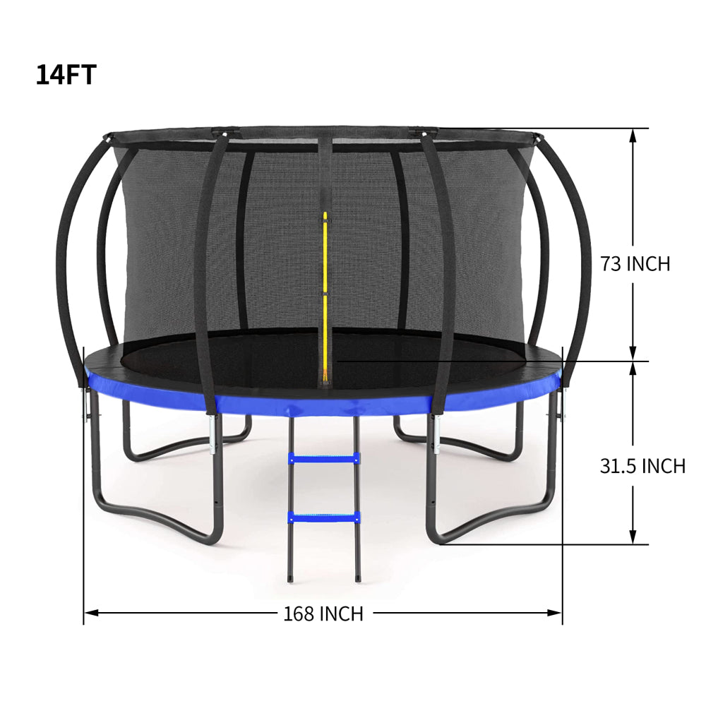 14FT Outdoor Big Trampoline With Inner Safety Enclosure Net, Ladder, PVC Spring Cover Padding, For Kids, Black&Blue Color