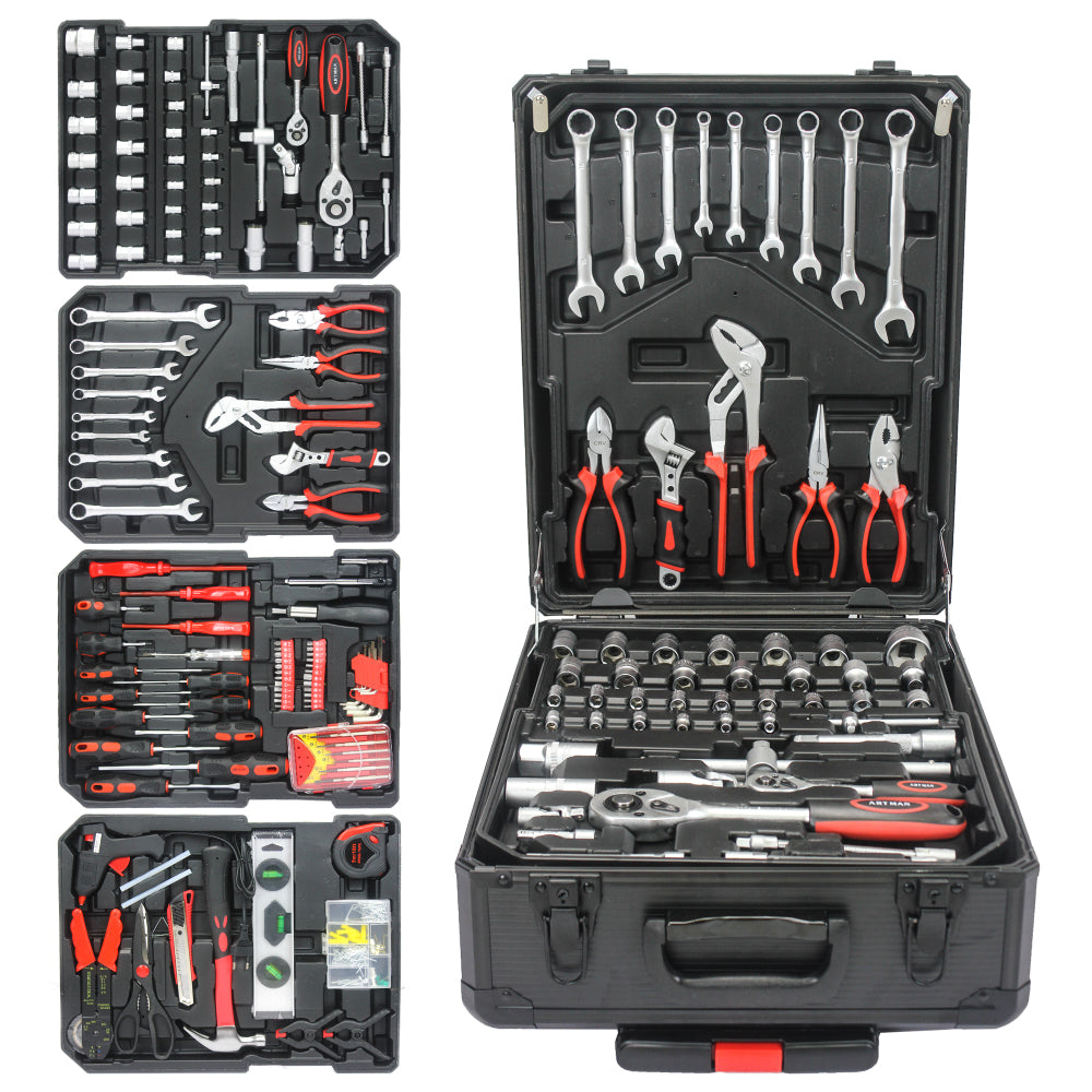 899pcs Home Repair Tool Set Kit, Toolbox Storage Case with 4 Drawers, General Household Tool Kit with Rolling Tool Box, Tool Set Kit for Maintenance, Garden, Homeowner, Handyman -Silver