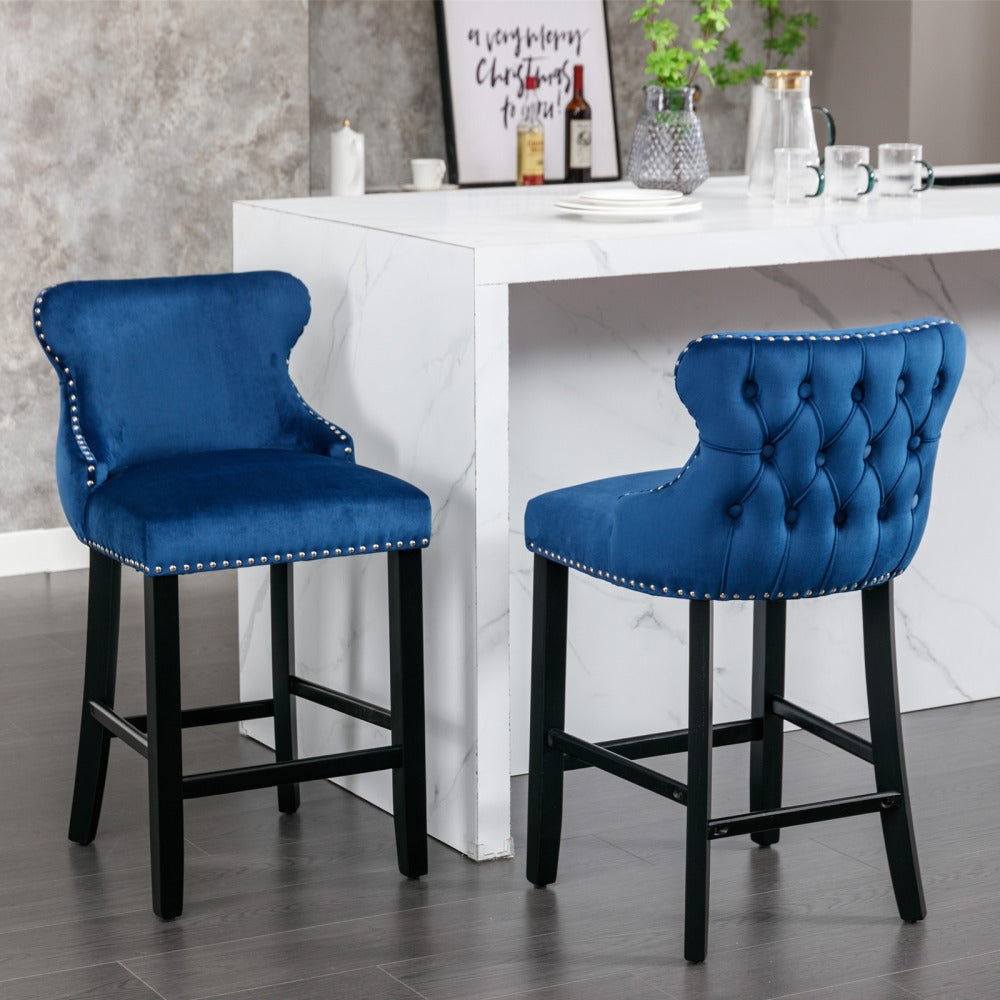Contemporary Velvet Upholstered Wing-Back Barstools with Button Tufted Decoration and Wooden Legs, and Chrome Nailhead Trim, Leisure Style Bar Chairs,Bar stools, Set of 4 (Gray), SW1824GY x 2 cartons
