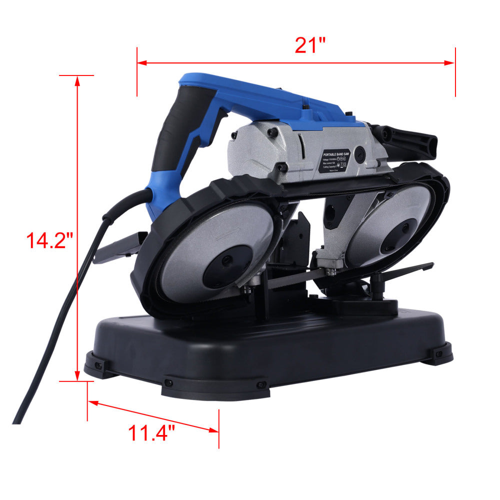 High-Performance Portable Band Saw with Removable Steel Base, 45°-90° Cutting, 10A 1100W Motor, 5-inch Depth Cut,