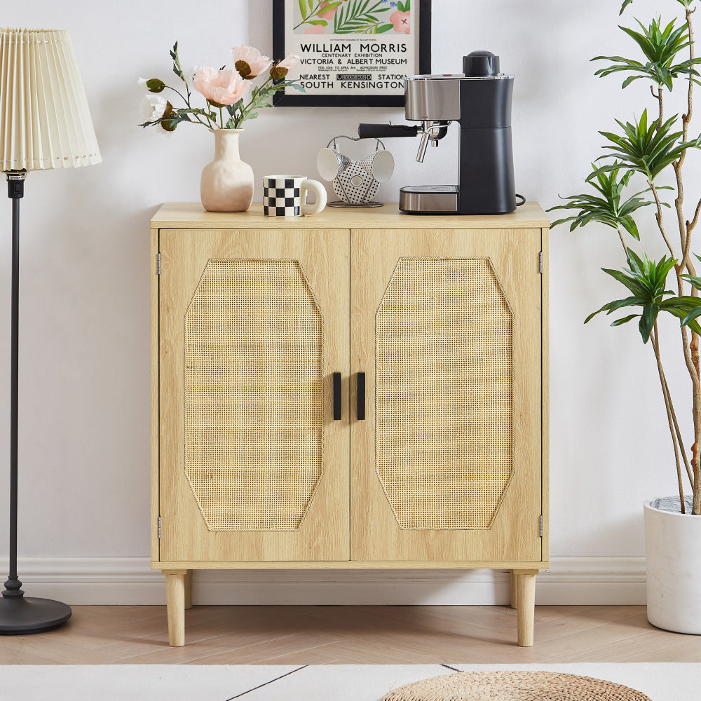 Rattan bookshelf 7 tiers Bookcases Storage Rack with cabinet for Living Room Home Office, Natural, 39.4'' W x 13.8'' D x 75.6'' H.