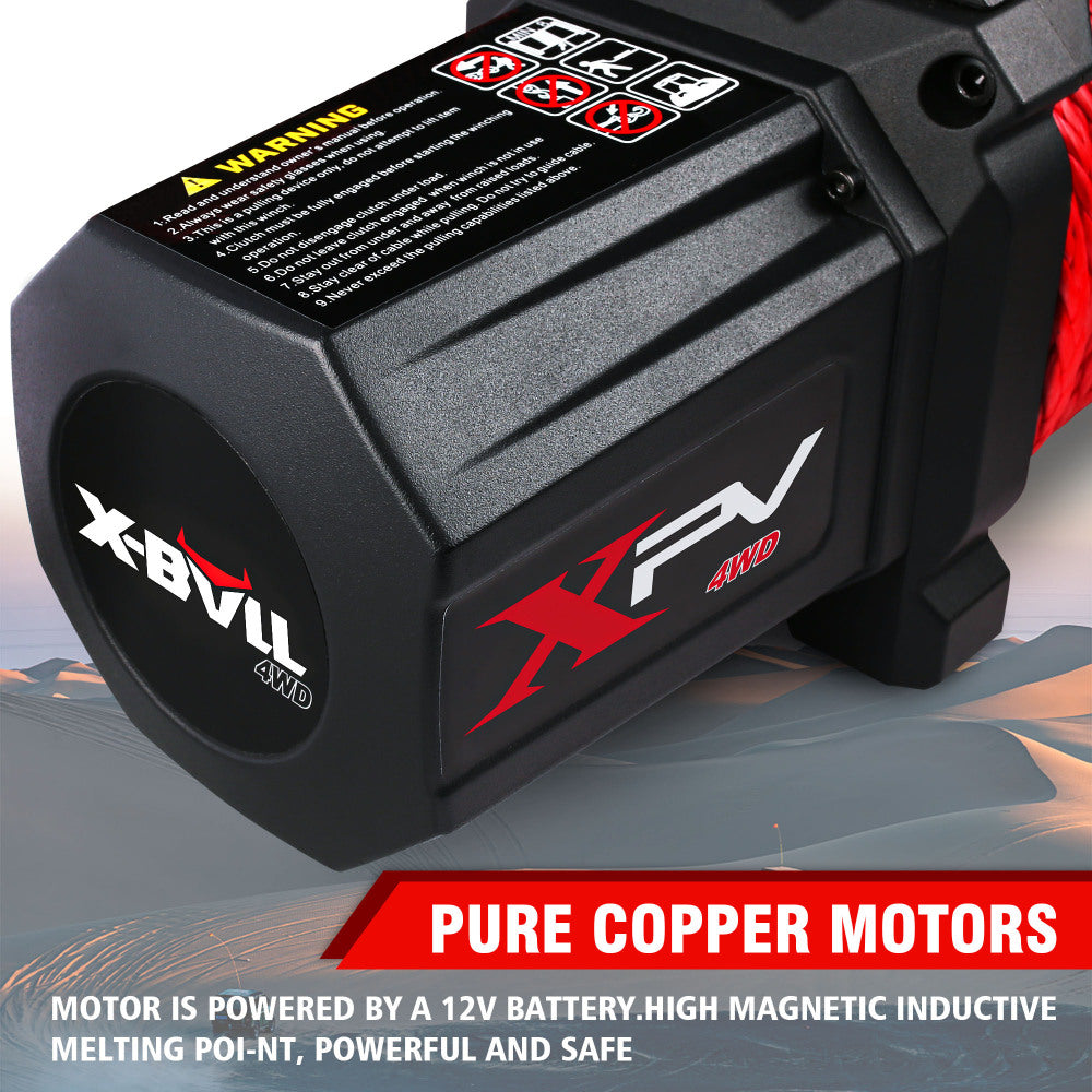 X-BULL Winch-10000 lb. Load Capacity Electric Winch Kit -12V Synthetic Rope Winch,Waterproof IP67 Electric Winch with Hawse Fairlead, with Wireless Handheld Remote and Corded Control Recovery
