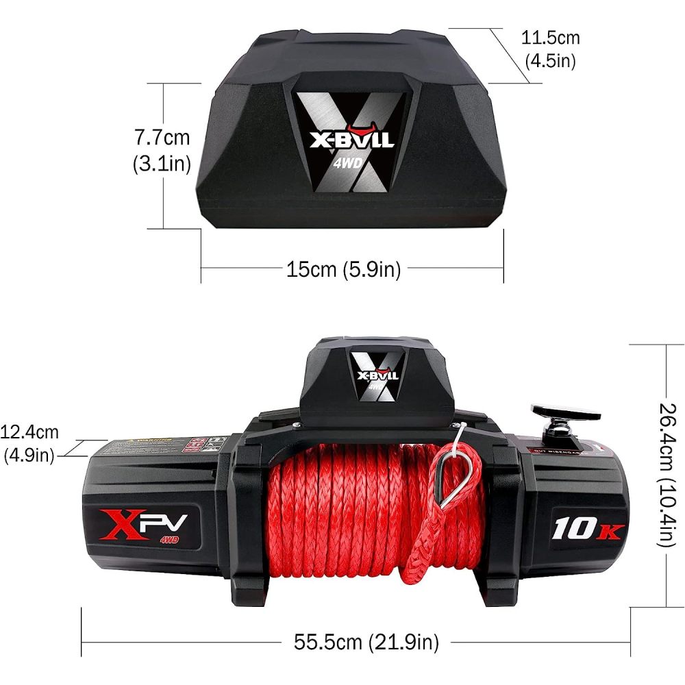 X-BULL Winch-10000 lb. BJ Load Capacity Electric Winch Kit -12V Synthetic Rope Winch,Waterproof IP67 Electric Winch with Hawse Fairlead, with Wireless Handheld Remote and Corded Control Recovery
