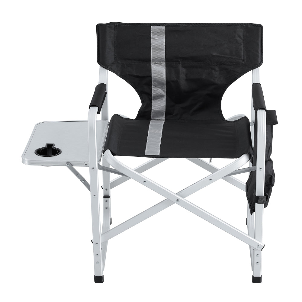 2-piece Padded Folding Outdoor Chair with Side Table and Storage Pockets,Lightweight Oversized Directors Chair for indoor, Outdoor Camping, Picnics and Fishing,Black/Grey