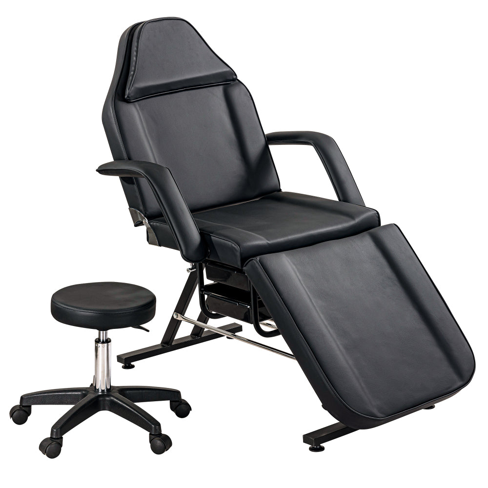 Massage Salon Tattoo Chair with Two Trays Esthetician Bed with Hydraulic Stool,Multi-Purpose 3-Section Facial Bed Table, Adjustable Beauty Barber Spa Beauty Equipment, White