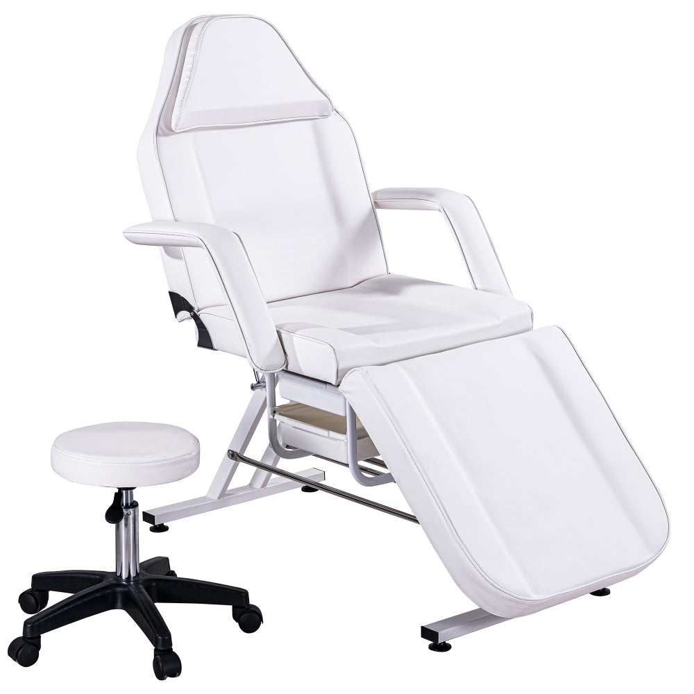 Professioanl Massage Table , Backrest Adjustable, Removable Headrest, Bottom Shelf Storage , Memory Foam Layer Salon Bed,White