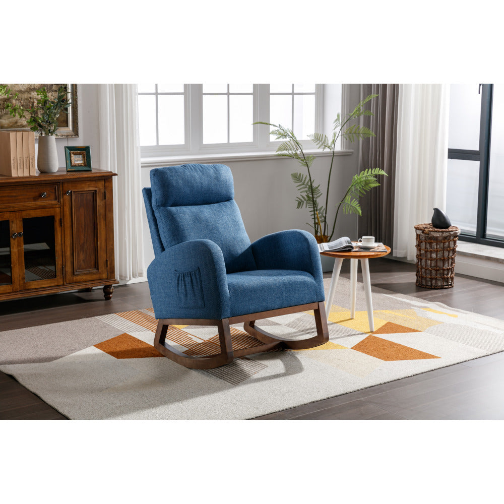 Rocking Chair, Modern Glider Chair, Recliner Armchair with Wood Legs and Side Pocket, Nursery Rocking Accent Chair with High Back for Living Room Bedroom (Camel linen)