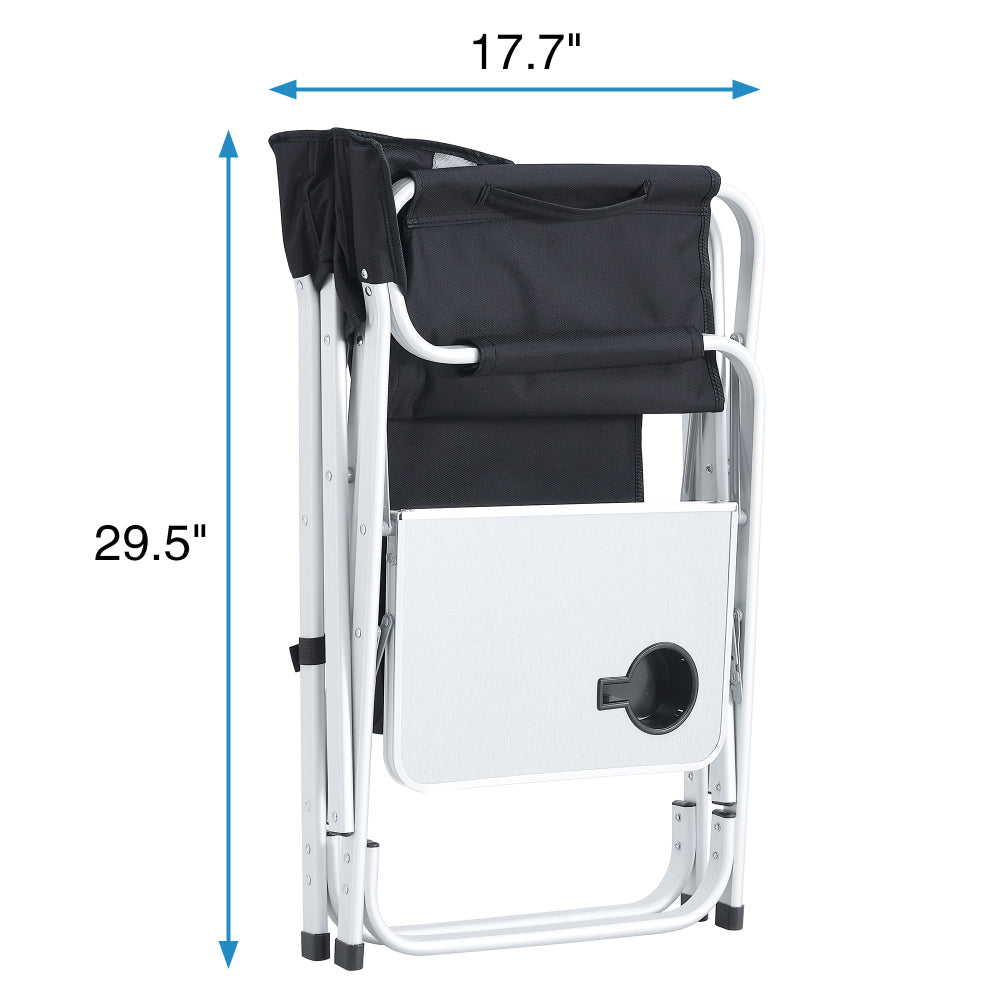 2-piece Padded Folding Outdoor Chair with Side Table and Storage Pockets,Lightweight Oversized Directors Chair for indoor, Outdoor Camping, Picnics and Fishing,Black/Grey