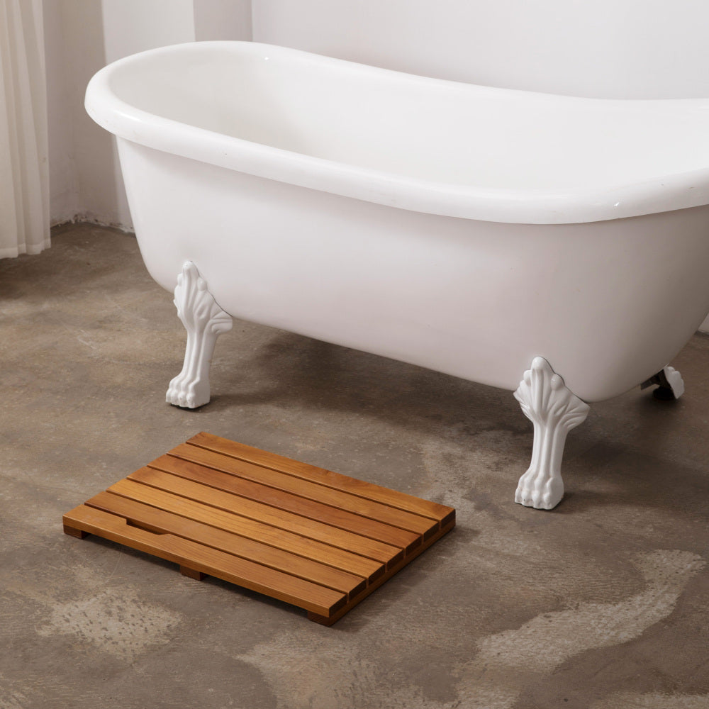 Solid Teak Wood Bathroom Shower Mat Bathroom Anti-Slip Mat for Bathroom, Outdoor "L23.6-W15.7"