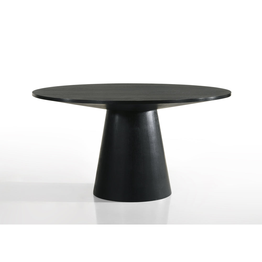 Jasper Ebony Black 7 Piece 59"W Round Dining Table Set with Pedestal Base and Beige Fabric Chairs