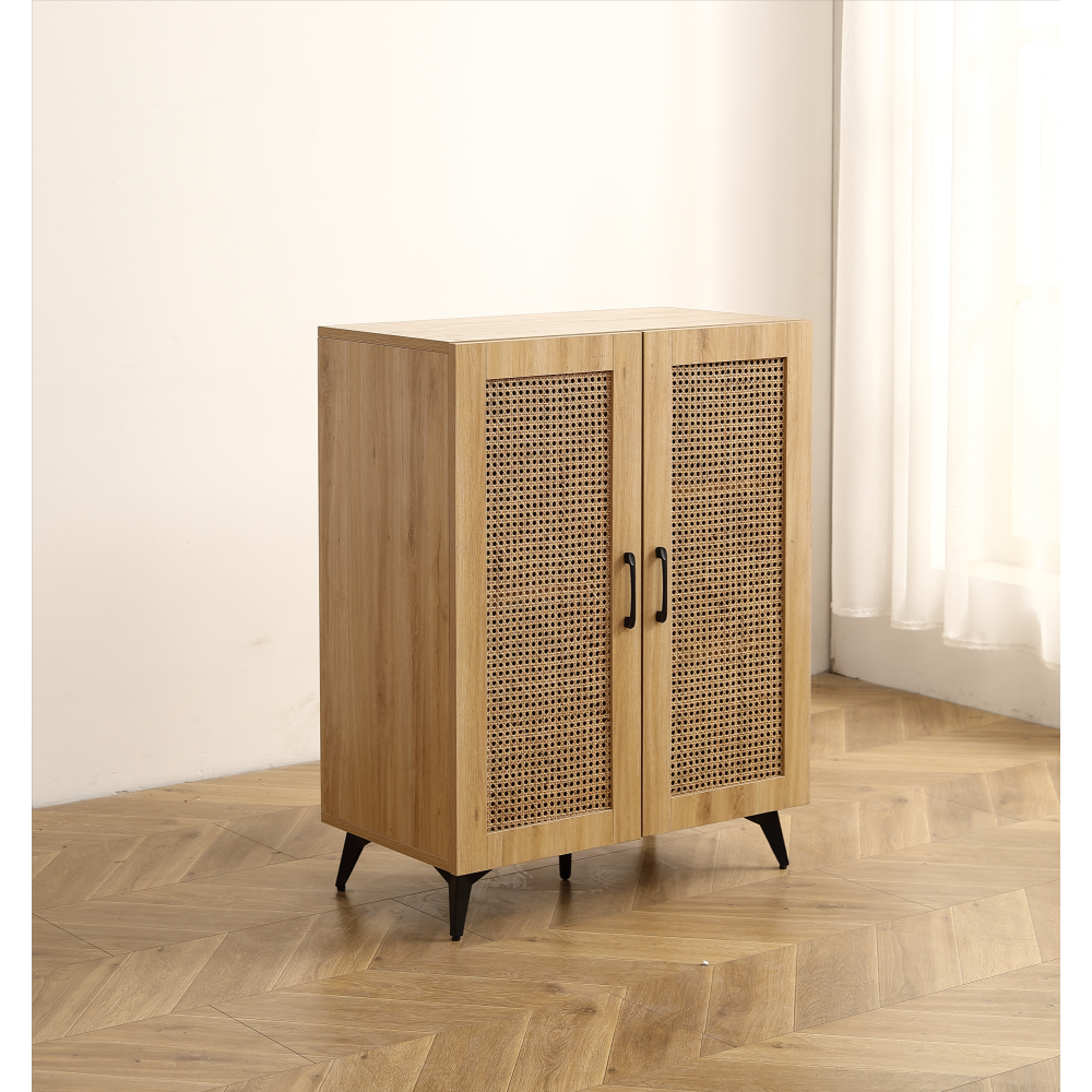 Natural Rattan Storage Cabinet Double-Door Shoe Cabinet with Large Storage Space and Durable Structure 29.5inch