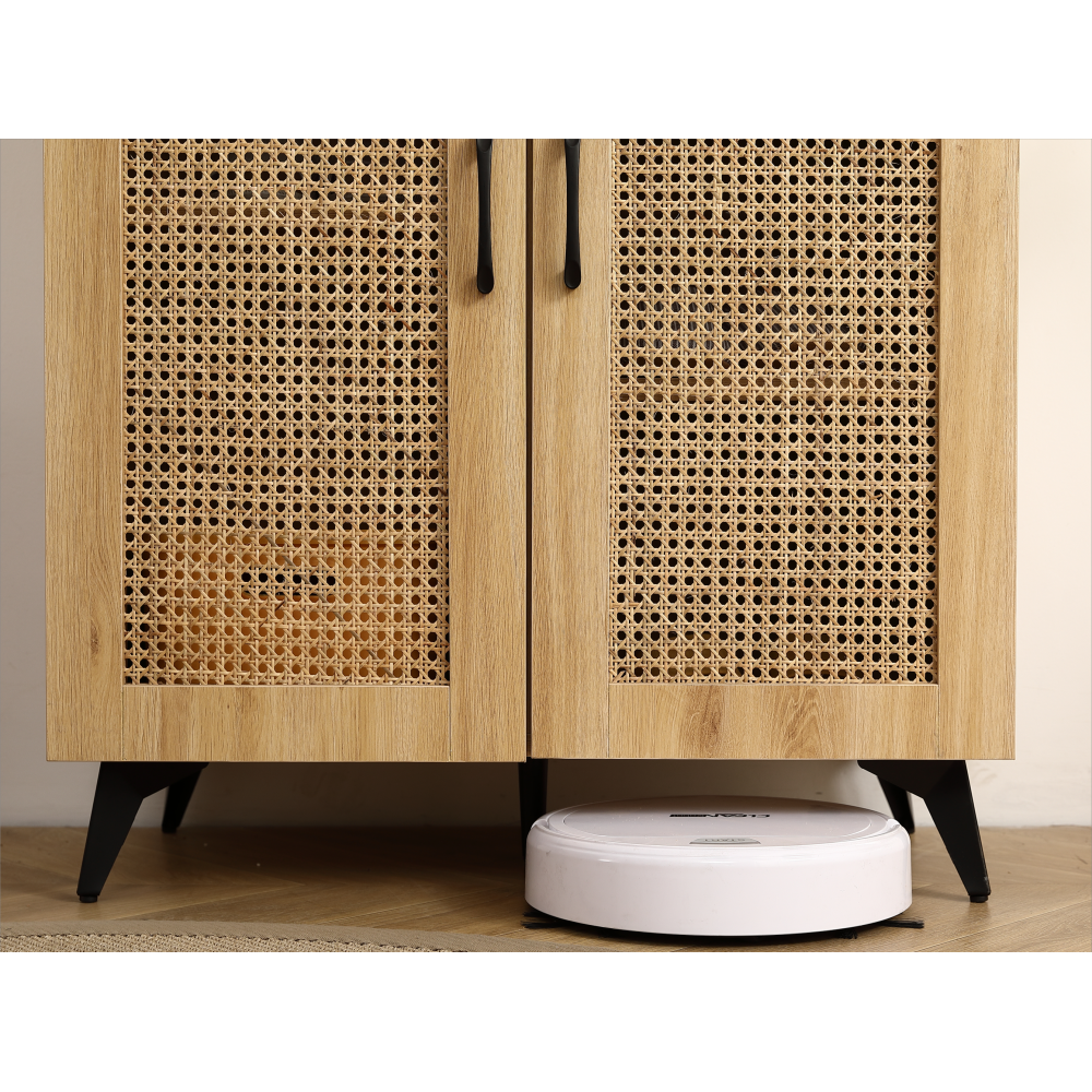Natural Rattan Storage Cabinet Double-Door Shoe Cabinet with Large Storage Space and Durable Structure 29.5inch