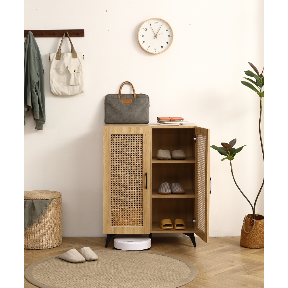 Natural Rattan Storage Cabinet Double-Door Shoe Cabinet with Large Storage Space and Durable Structure 29.5inch