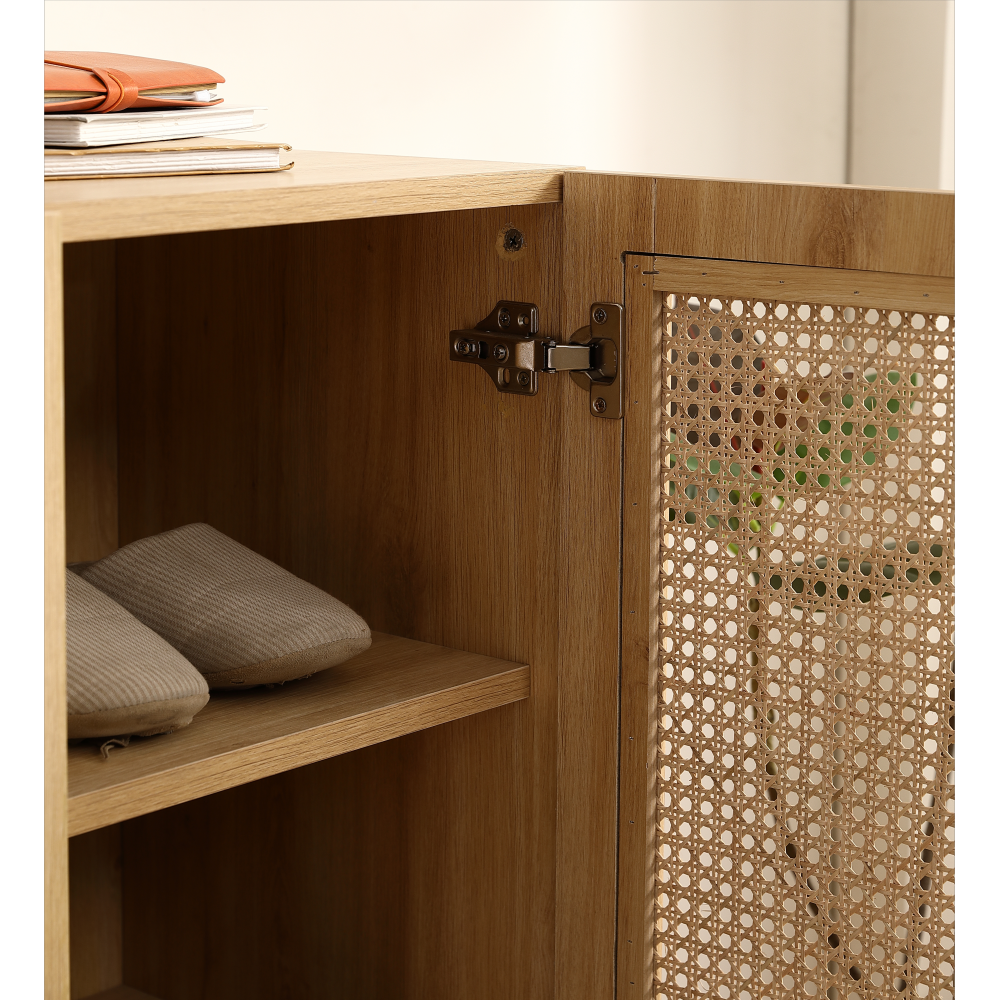 Natural Rattan Storage Cabinet Double-Door Shoe Cabinet with Large Storage Space and Durable Structure 29.5inch