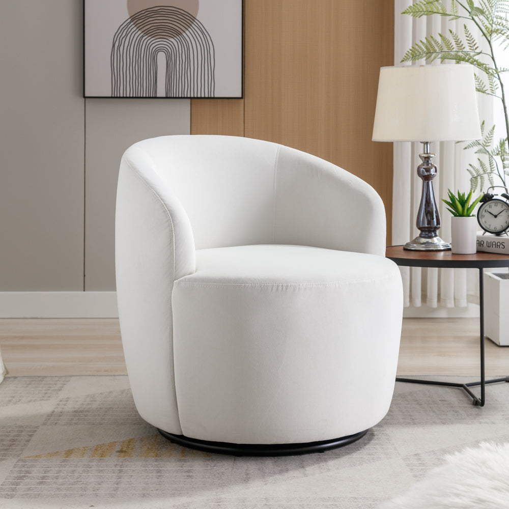 Teddy Fabric Swivel Accent Armchair Barrel Chair With Black Powder Coating Metal Ring,Ivory White