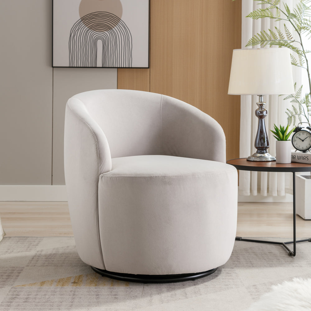 Teddy Fabric Swivel Accent Armchair Barrel Chair With Black Powder Coating Metal Ring,Ivory White