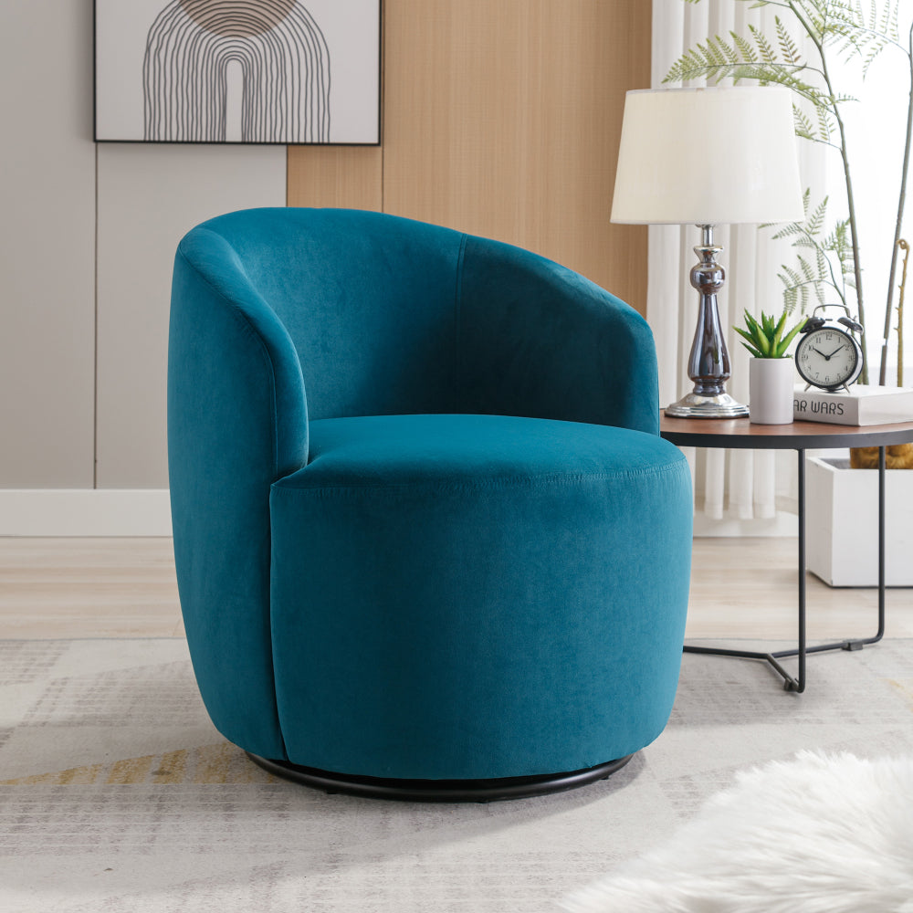 Teddy Fabric Swivel Accent Armchair Barrel Chair With Black Powder Coating Metal Ring,Ivory White
