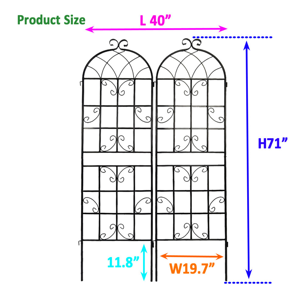 4 Pack Metal Garden Trellis 71" x 19.7" Rustproof Trellis for Climbing Plants Outdoor Flower Support Black