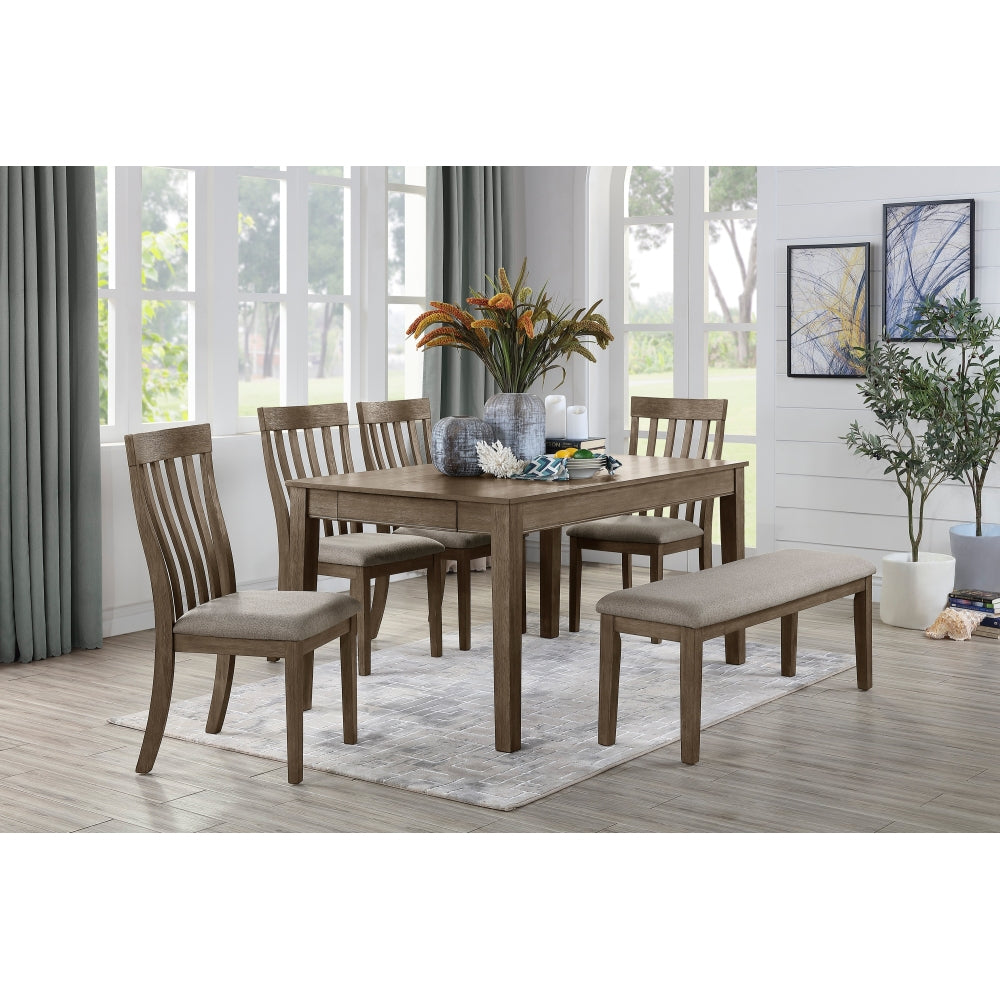 Fabric Upholstered Seat 1pc Bench Wire Brushed Light Gray Finish Wooden Frame Dining Room Furniture