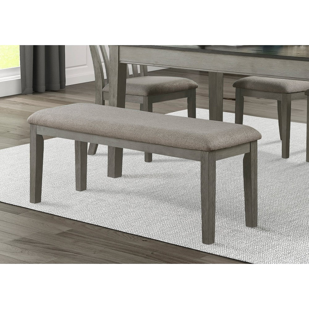 Fabric Upholstered Seat 1pc Bench Wire Brushed Light Gray Finish Wooden Frame Dining Room Furniture