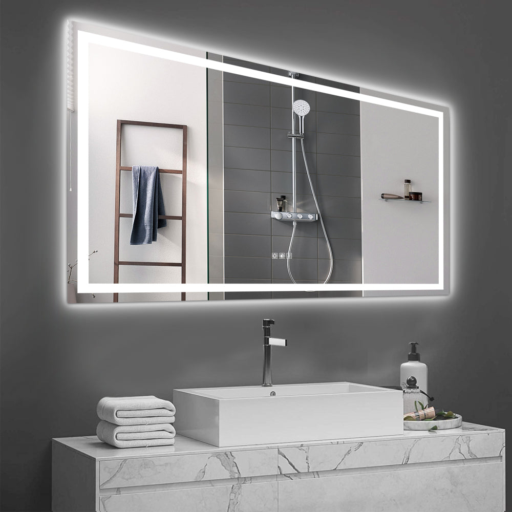 60" x 32" LED Bathroom Mirror with Anti-Fog and Touch Sensor – Modern Frameless Lighted Wall Mirror for Bathroom Vanity, Shower Room, or Dressing Area
