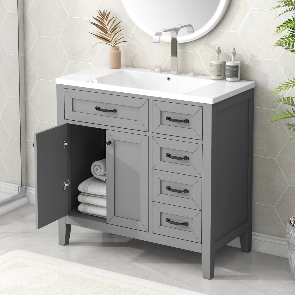 36" Bathroom Vanity with Sink Combo, White Bathroom Cabinet with Drawers, Solid Frame and MDF Board (Old Sku:JL000007AAK)