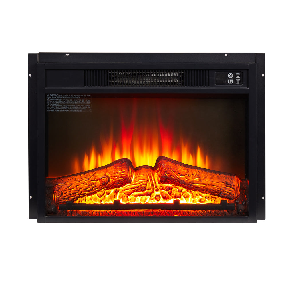 Electric Fireplace Insert 23" 1400W 120V ,Equipped with remote control, ultra thin heater with log set & realistic flame - BLACK