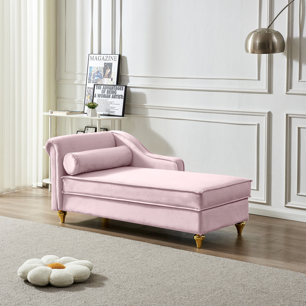 Modern Upholstery Chaise Lounge Chair with Storage Velvet (Beige)