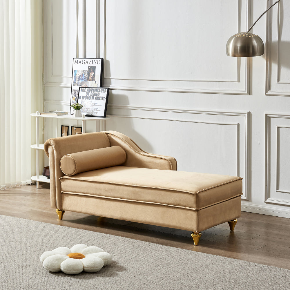Modern Upholstery Chaise Lounge Chair with Storage Velvet (Beige)