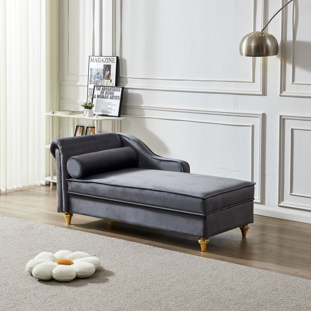 Modern Upholstery Chaise Lounge Chair with Storage Velvet (Beige)