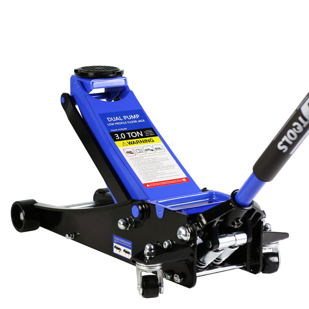 3t Low Profile Jack, Blue and Black, Ultra Low Floor Jack with Dual Pistons Quick Lift Pump, Car Jack Hydraulic AutoLifts for Home Garage, Truck Jack Hydraulic Lifting range 3.3"-19.7"