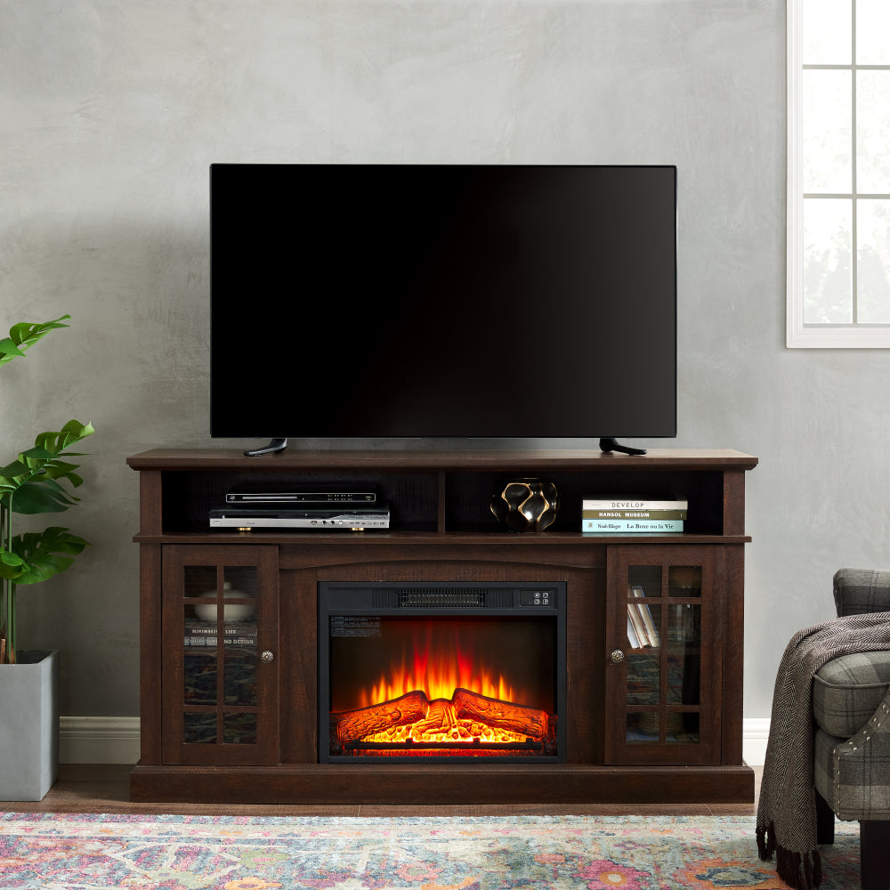 Classic TV Media Stand Modern Entertainment Console for TV Up to 65" with Open and Closed Storage Space, Espresso, 58.25"W*15.75"D*32"H