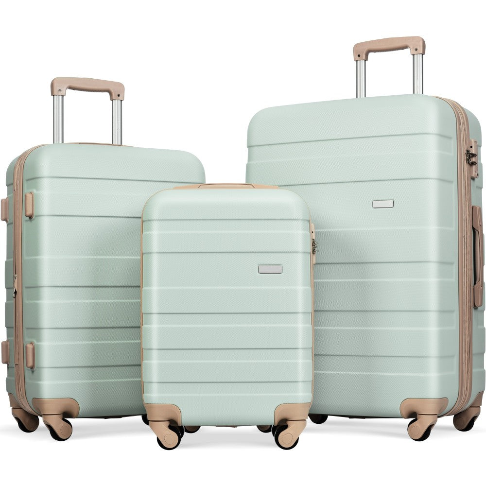 Luggage Sets New Model ABS Hardshell 3pcs Clearance Luggage Hardside Lightweight Durable Suitcase sets Spinner Wheels Suitcase with TSA Lock 20''24''28''( light brown)