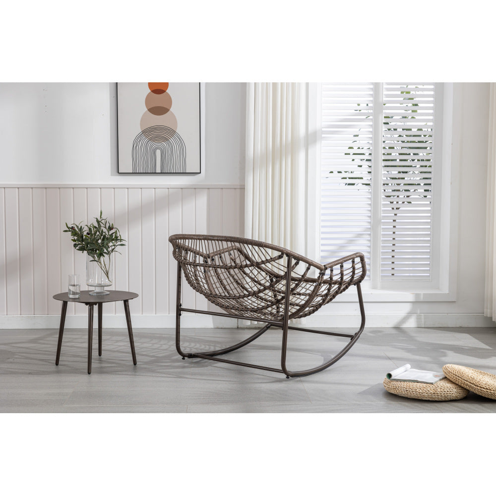 Outdoor Rattan Rocking Chair,Padded Cushion Rocker Recliner Chair Outdoor for Front Porch, Living Room, Patio, Garden, Grey