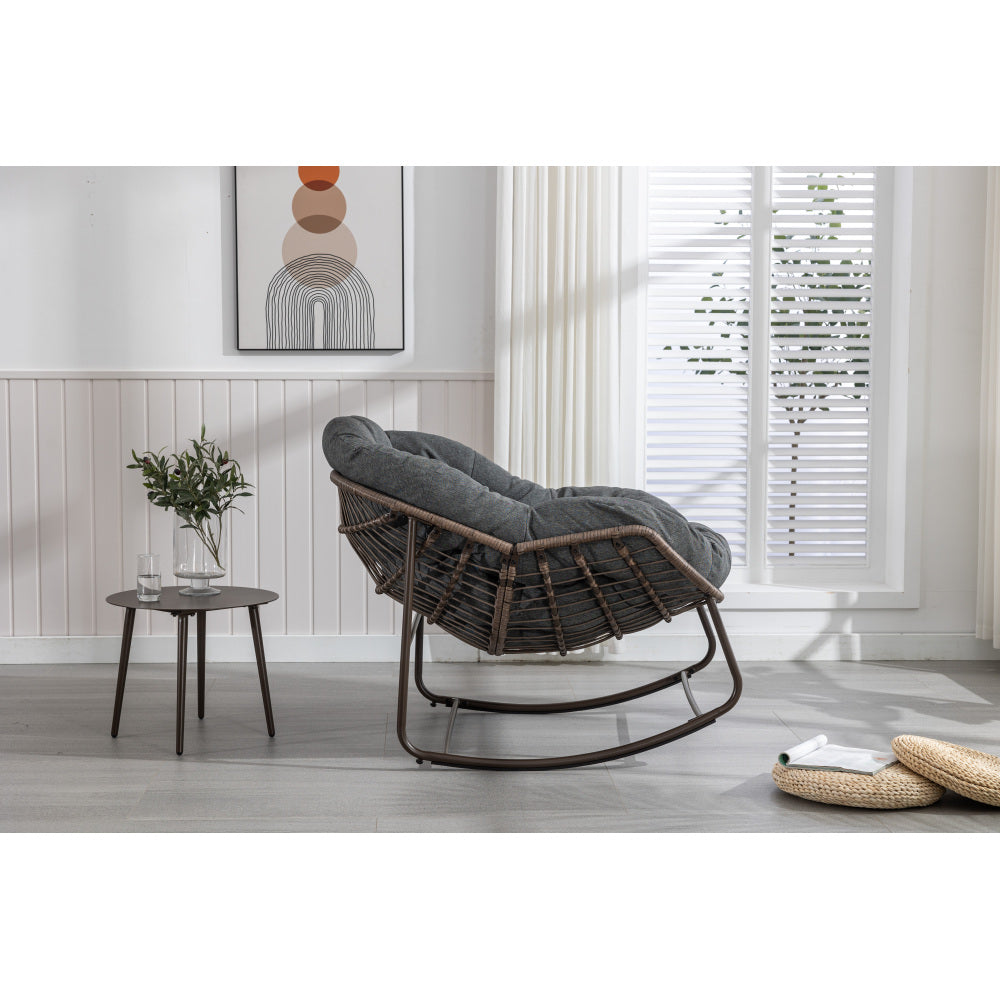 Outdoor Rattan Rocking Chair,Padded Cushion Rocker Recliner Chair Outdoor for Front Porch, Living Room, Patio, Garden, Grey