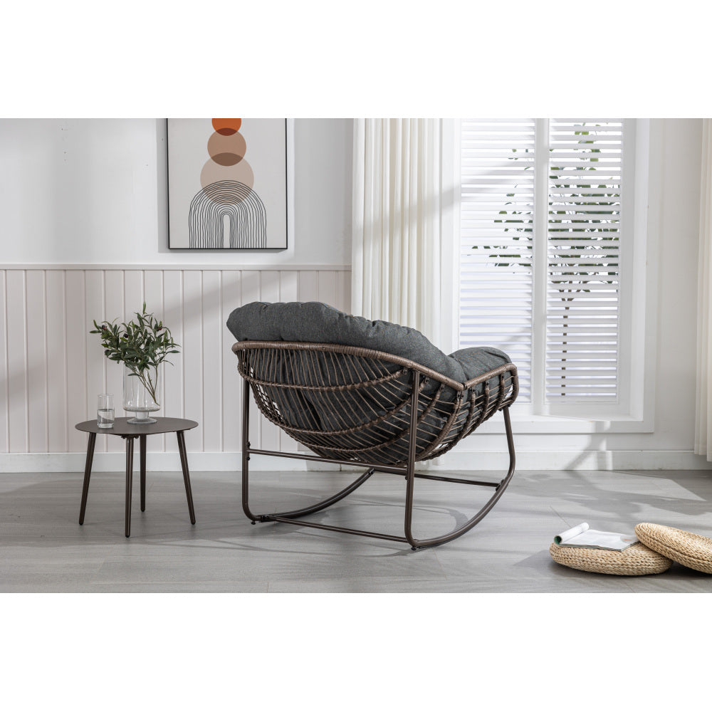 Outdoor Rattan Rocking Chair,Padded Cushion Rocker Recliner Chair Outdoor for Front Porch, Living Room, Patio, Garden, Grey