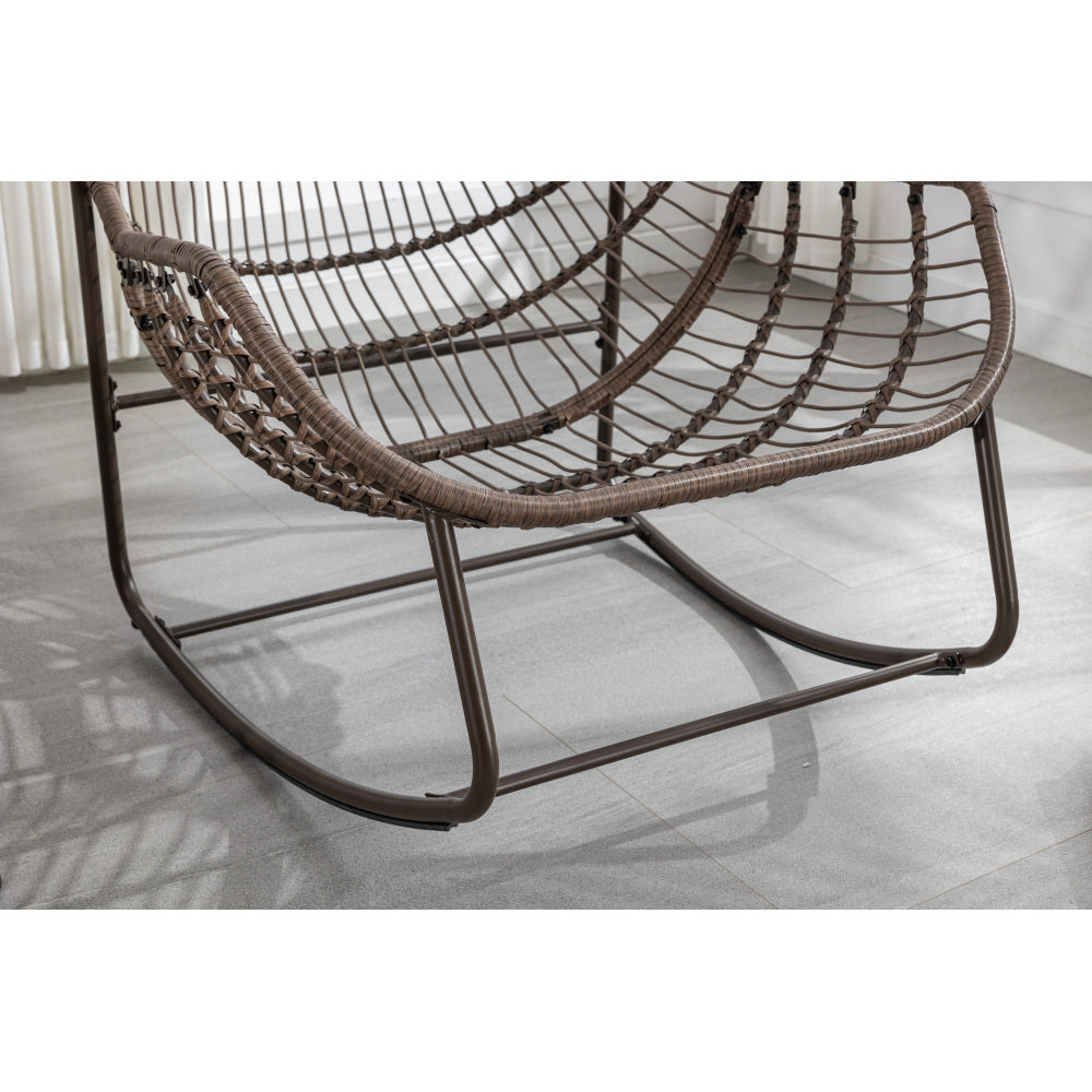 Outdoor Rattan Rocking Chair,Padded Cushion Rocker Recliner Chair Outdoor for Front Porch, Living Room, Patio, Garden, Grey