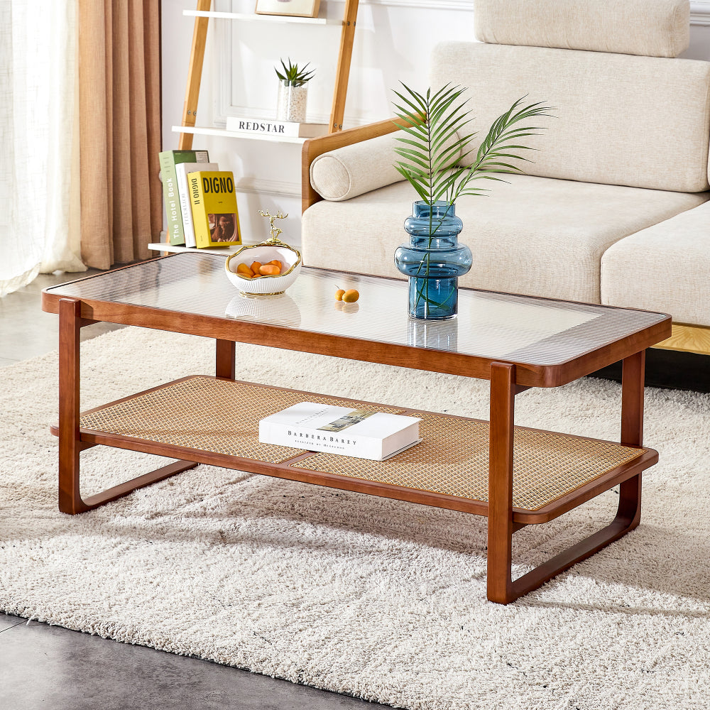 Chinese style log wind Imitation rattan tea table rectangular solid wood coffee table small family living room tea table