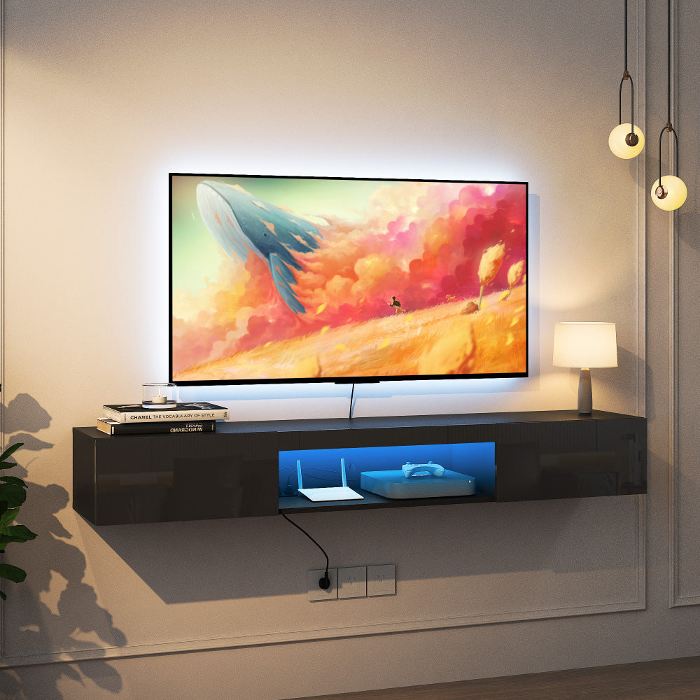 Floating TV Stand Wall Mounted with 16 Color LEDs,63" Modern TV Stand, Floating TV Cabinet Entertainment Center for 55 60 65 Inch TV,Black