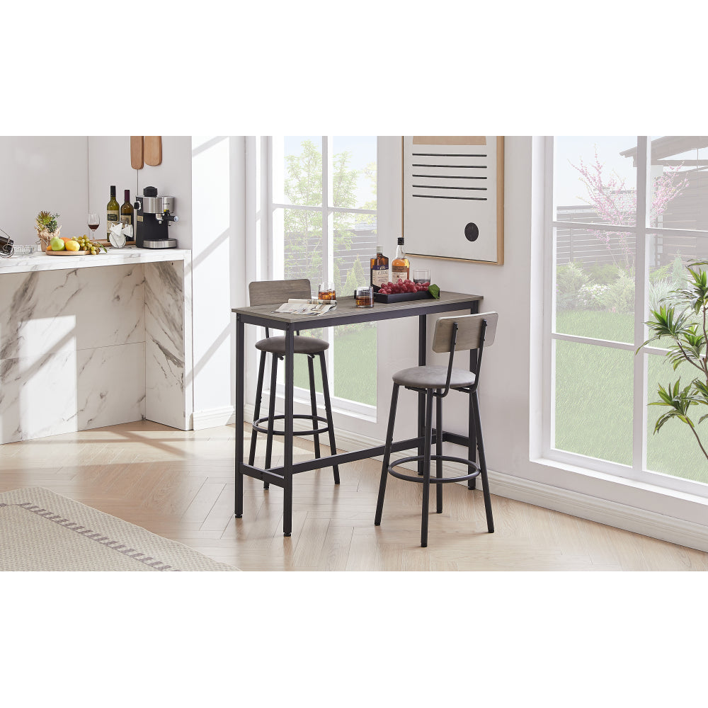 Bar Table Set with 2 Bar stools PU Soft seat with backrest, Grey, 43.31'' L x 15.75'' W x 35.43'' H.