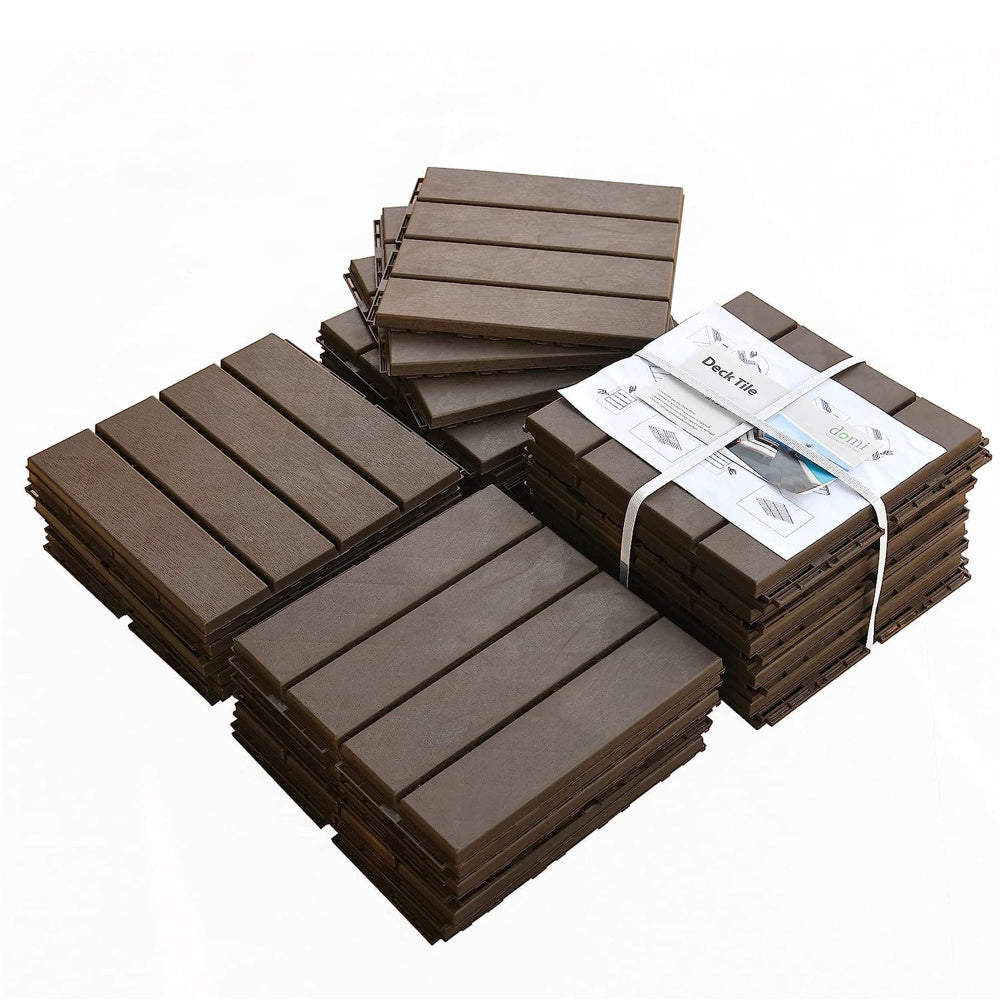 Patio Interlocking Deck Tiles, 12"x12" Square Composite Decking Tiles, Four Slat Plastic Outdoor Flooring Tile All Weather for Balcony Porch Backyard, (Brown, Pack of 36)