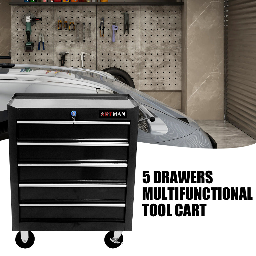 5 Drawer Tool Chest, Tool Storage Cabinet for Garage Storage with 4 Wheels and Locking System, BLACK