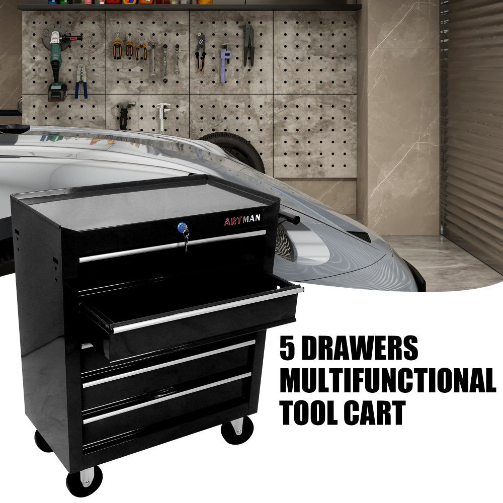 5 Drawer Tool Chest, Tool Storage Cabinet for Garage Storage with 4 Wheels and Locking System, BLACK
