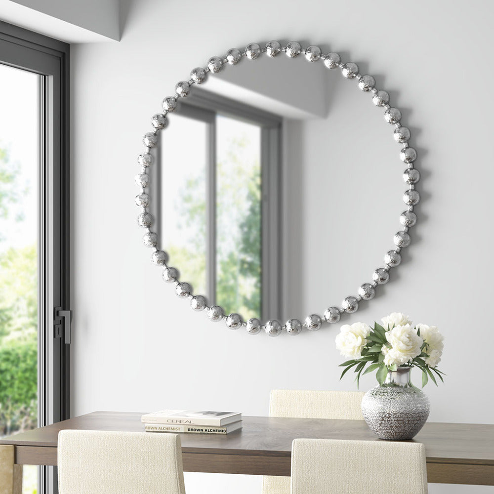 Beaded Round Wall Mirror 27"D