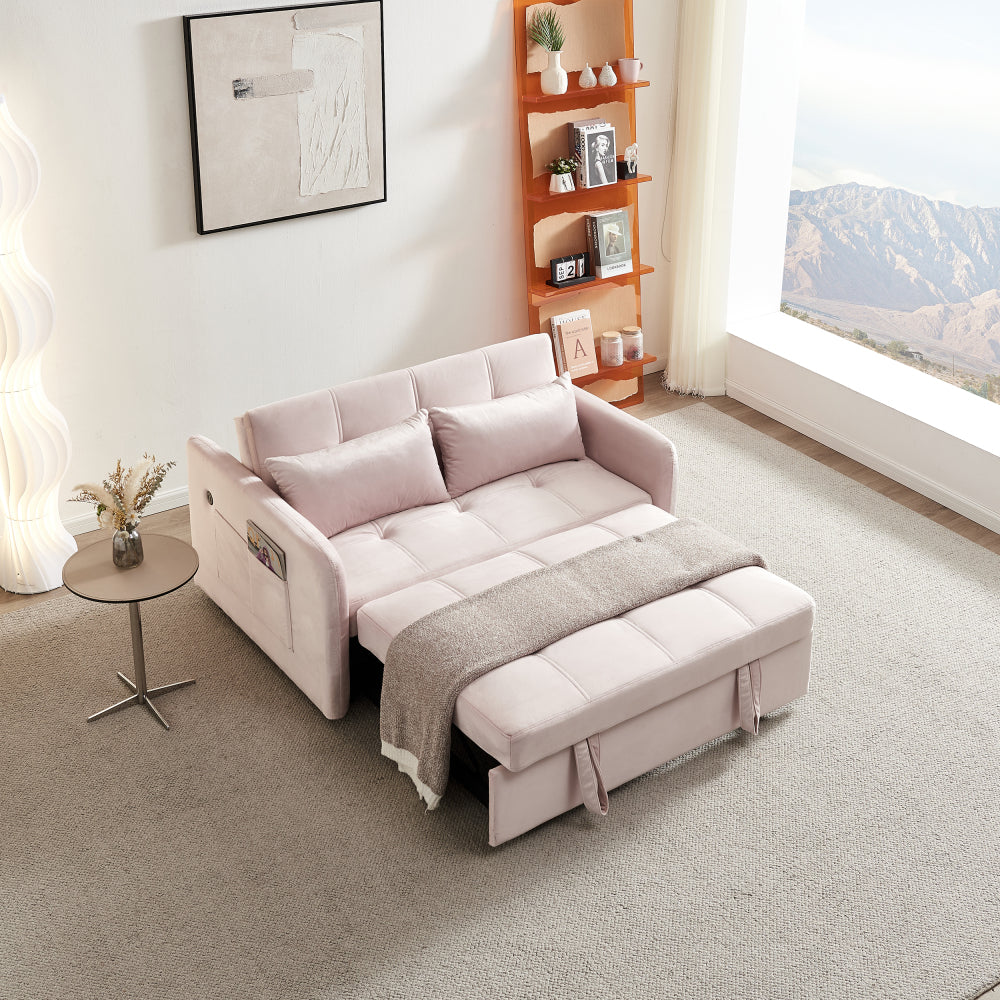 55.5" Twins Pull Out Sofa Bed Black Velvet