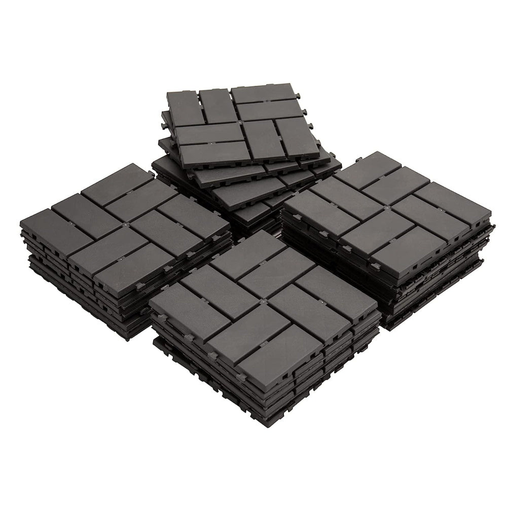 Patio Interlocking Deck Tiles, 12"x12" Square Composite Decking Tiles, Four Slat Plastic Outdoor Flooring Tile All Weather for Balcony Porch Backyard, (Brown, Pack of 36)