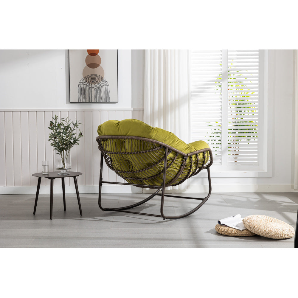 Outdoor Rattan Rocking Chair,Padded Cushion Rocker Recliner Chair Outdoor for Front Porch, Living Room, Patio, Garden, Olive Green