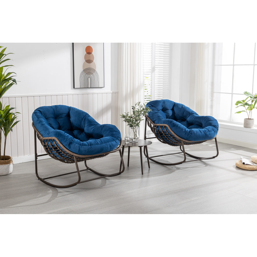 Outdoor Rattan Rocking Chair,Padded Cushion Rocker Recliner Chair Outdoor for Front Porch, Living Room, Patio, Garden, Navy Blue