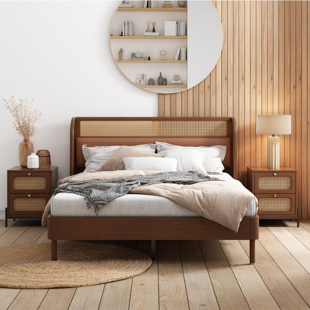 Modern Cannage Rattan Wood Closet 6-Drawer Dresser Wood Storage Cabinet Sideboard for Bedroom, Living Room, Entryway, Hallway, Black (Old SKU:WF303224AAB)